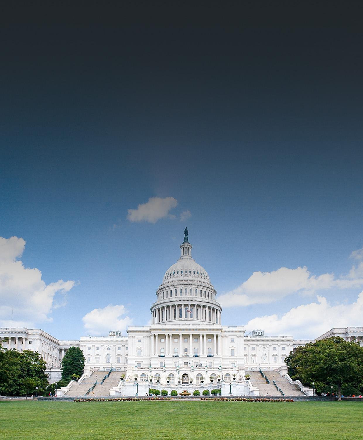 A wide angle shot of the Capitol building in Washington, DC.