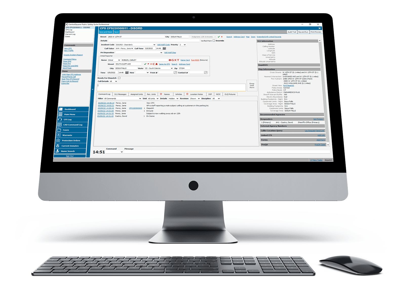 CentralSquare's CAD software is displayed on a desktop computer.