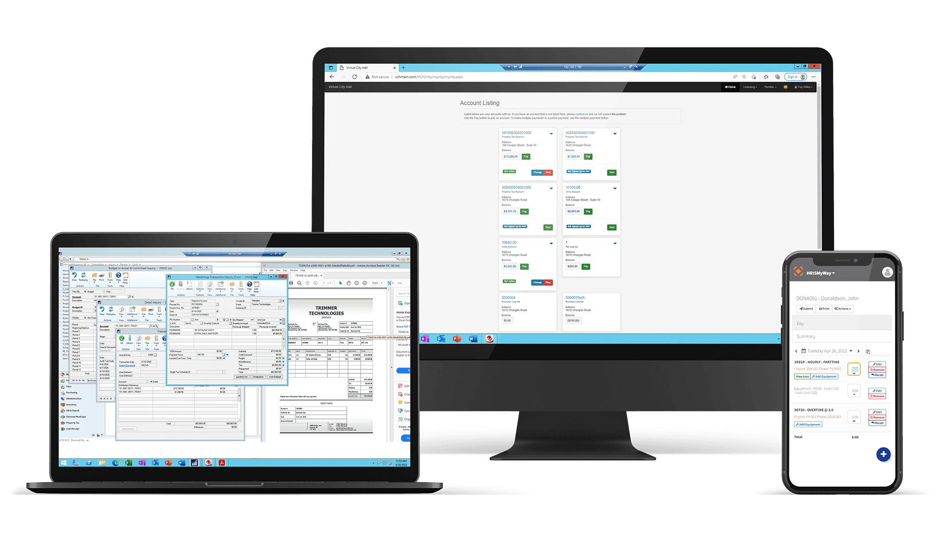 A laptop, desktop and mobile view of CentralSquare's Diamond solution.