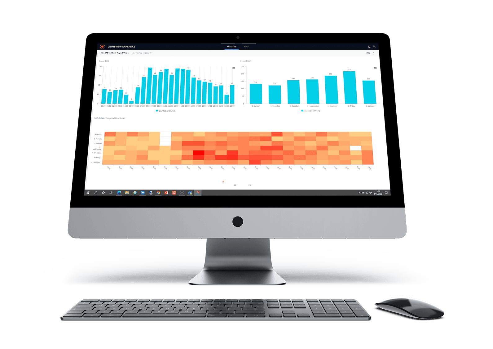 A mac desktop monitor displays CentralSquare's Crimeview solution.