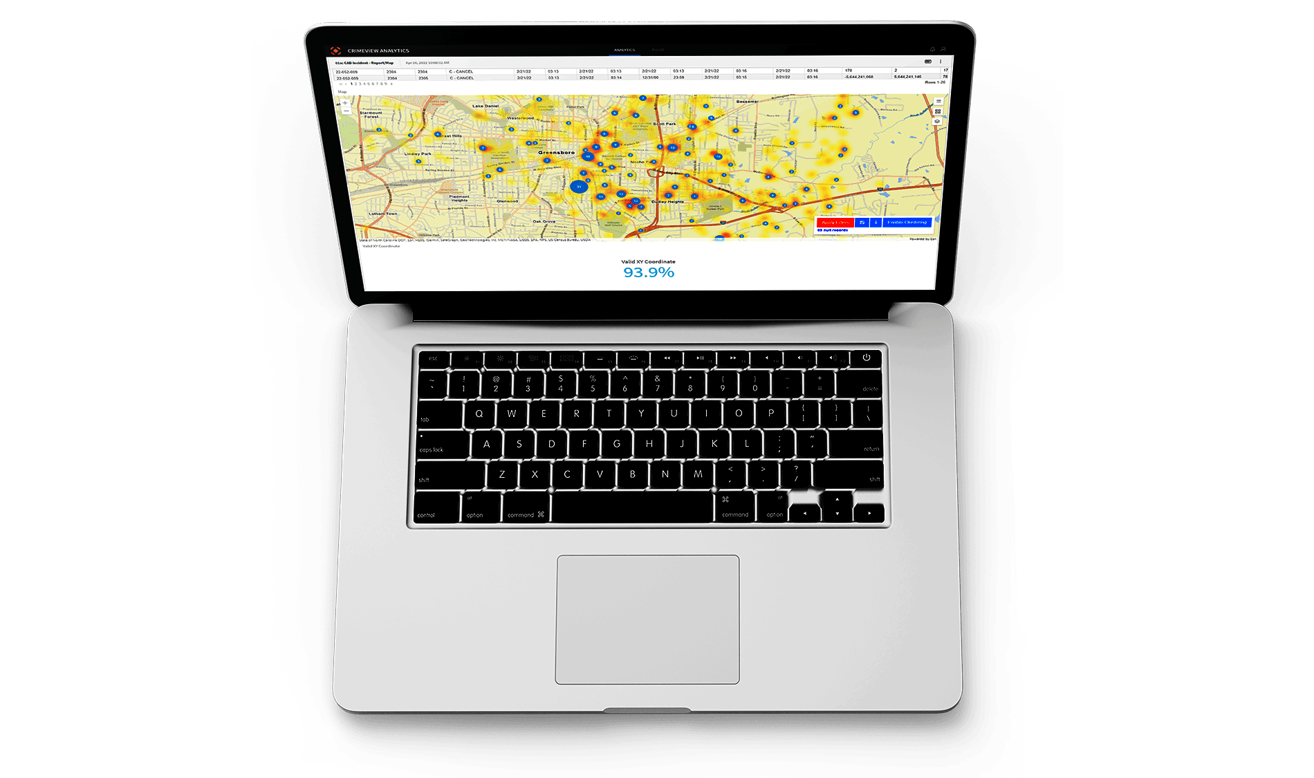 A screenshot of CentralSquare's CrimeView Analytics solution on a laptop computer.