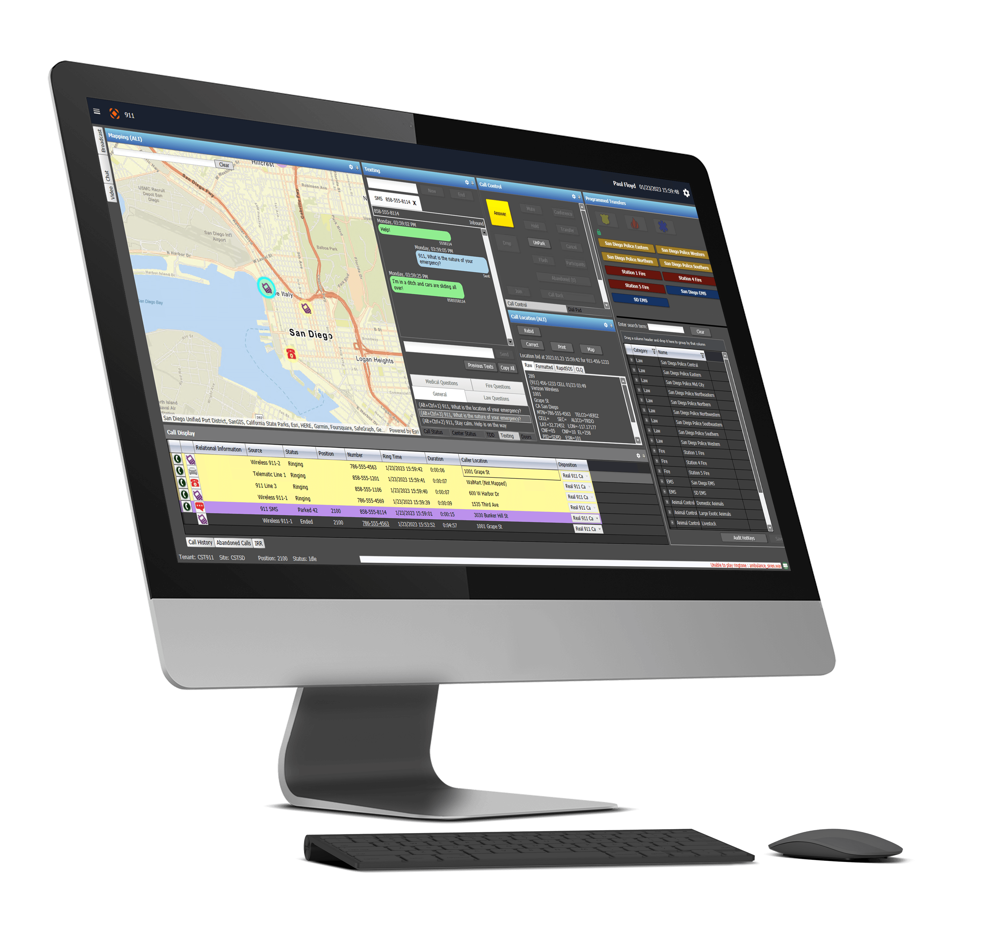 Desktop image of CentralSquare's Vertex NG911 Call Handling Solution.