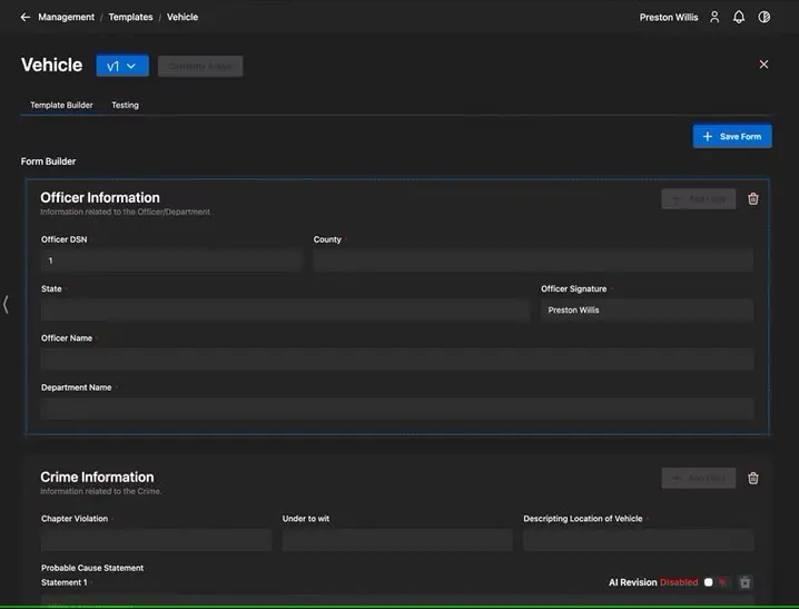 Mustang AI custom templates for automated police reporting