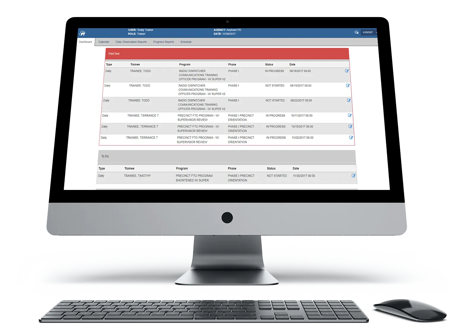 A desktop computer with Field Training solution on the screen